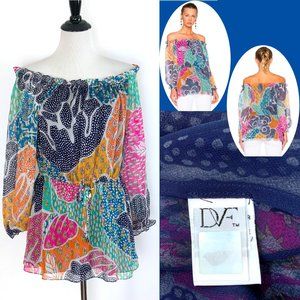 Diane Von Furstenberg Camila Flower Power Dream Silk Chiffon Blouse Size 6